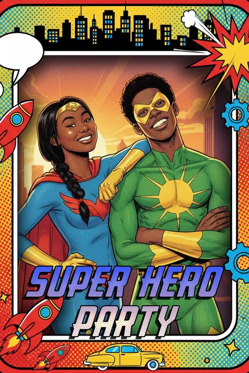 KI-Porträt des Paares als Comic-Superhelden